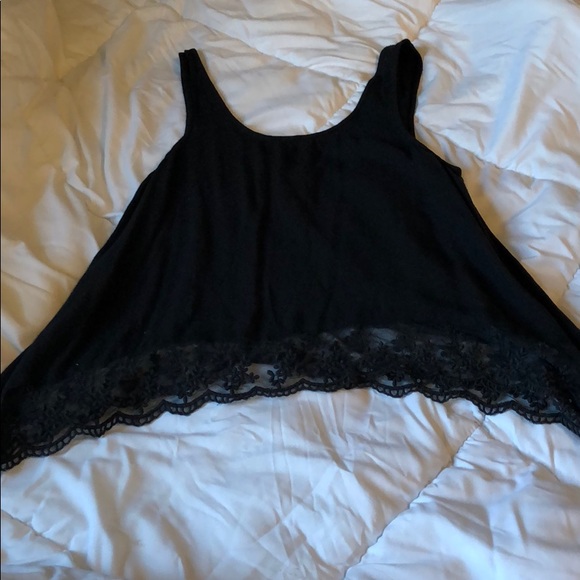 Black tank lace fringe top - Picture 1 of 6